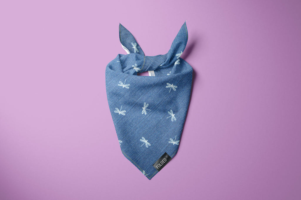 blue denim dragonfly cat bandana